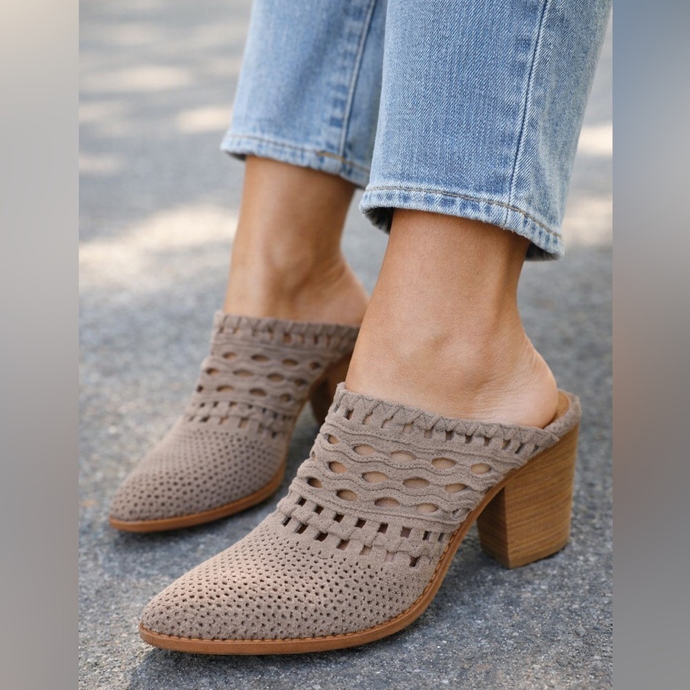 Jeffrey Campbell Perforated Suede Mule Heels – Size 8.5